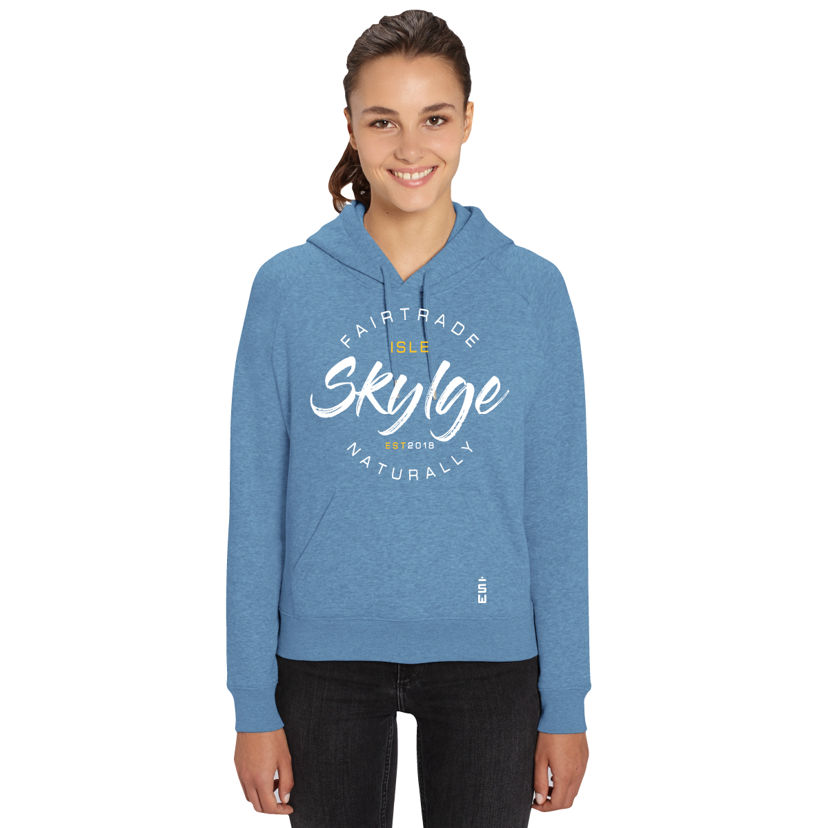 afbeelding van blauwe hooded sweater van Skylgewear voor dames