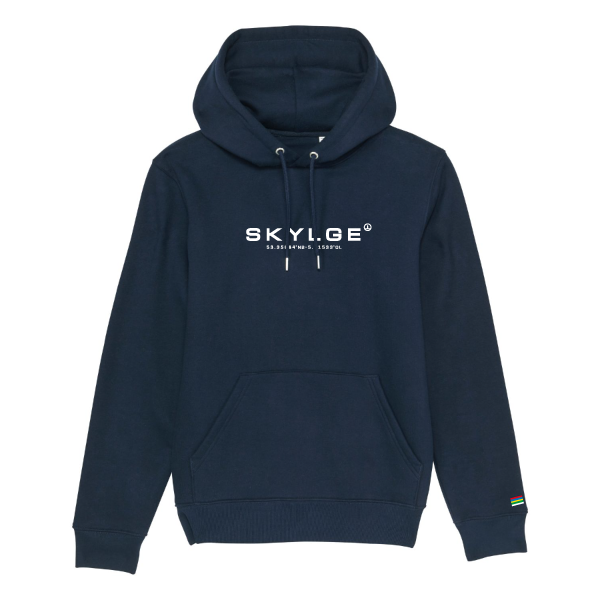 Skylge hoodie in de kleur navy met vlag Terschelling op mouw.